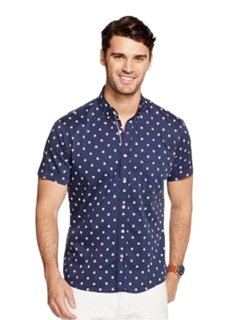 IZOD Star Print Button Down Shirt Short Sleeve Patriotic XL